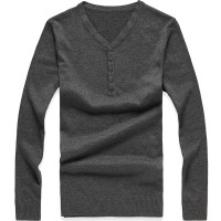 纯棉v领单排扣长袖毛衣[3色] 30001